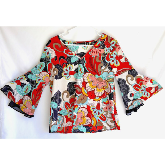 NY&C 7th Avenue Design Studio Floral Top Women's Size S Bell Sleeve - Picture 1 of 5